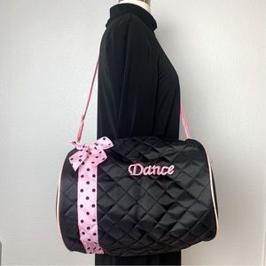 Girl Youth Black/Pink Ballet Dance Quilted Lined Duffle Gym Bag New